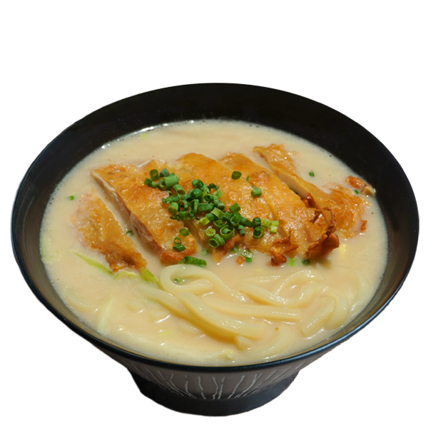 とめチキがのった白湯うどん